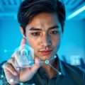 Oameni lucrează în siguranță cu tehnologie futuristă.